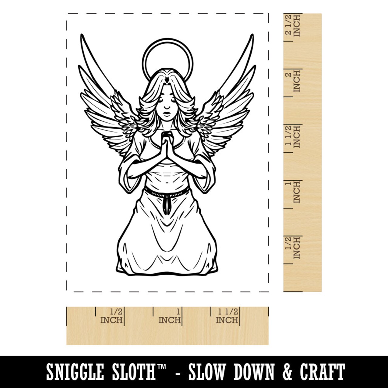 Devout Angel Woman Praying Rectangle Rubber Stamp for Stamping Crafting